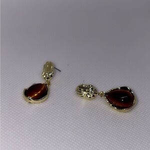 Gold and Brown Teardrop Earrings